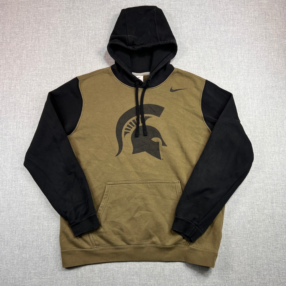 Nike Michigan State Spartans Club Fleece Colorblock Hoodie Men M Green Black